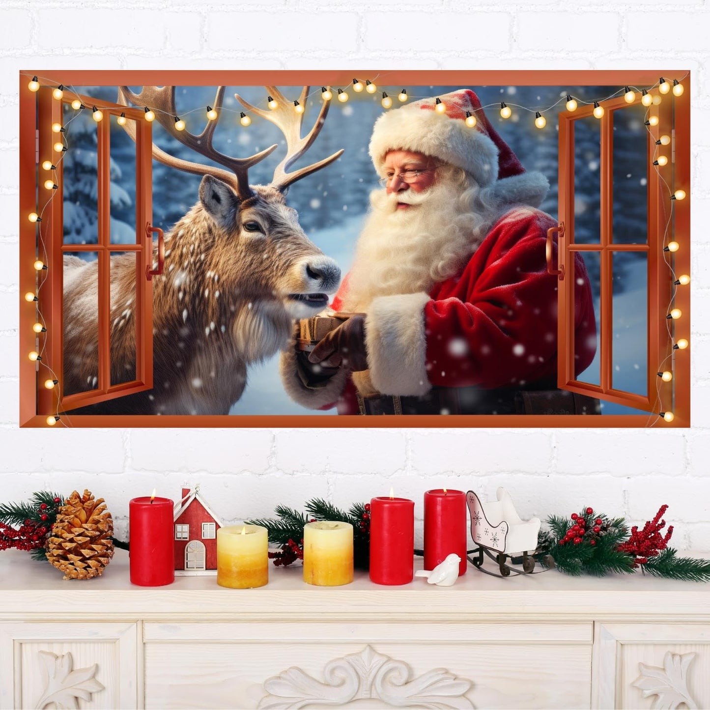 Merry Christmas Wall Decals Removable Santa Claus Reindeer Art Murals for Christmas Home Indoor Outdoor Decoration Fake Window Winter Wall Decal Xmas Vinyl Sticker for Farmhouse Holiday Party Supplies