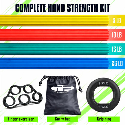THERAPHY FiT Flex Bars Training Kit with Hand Therapy Ring and Finger Exerciser - 4 Resistance Bars Set for Elbow Therapy and Grip Strength - Relieves Tennis Elbow Pain - Flex Bars for Physical Therapy