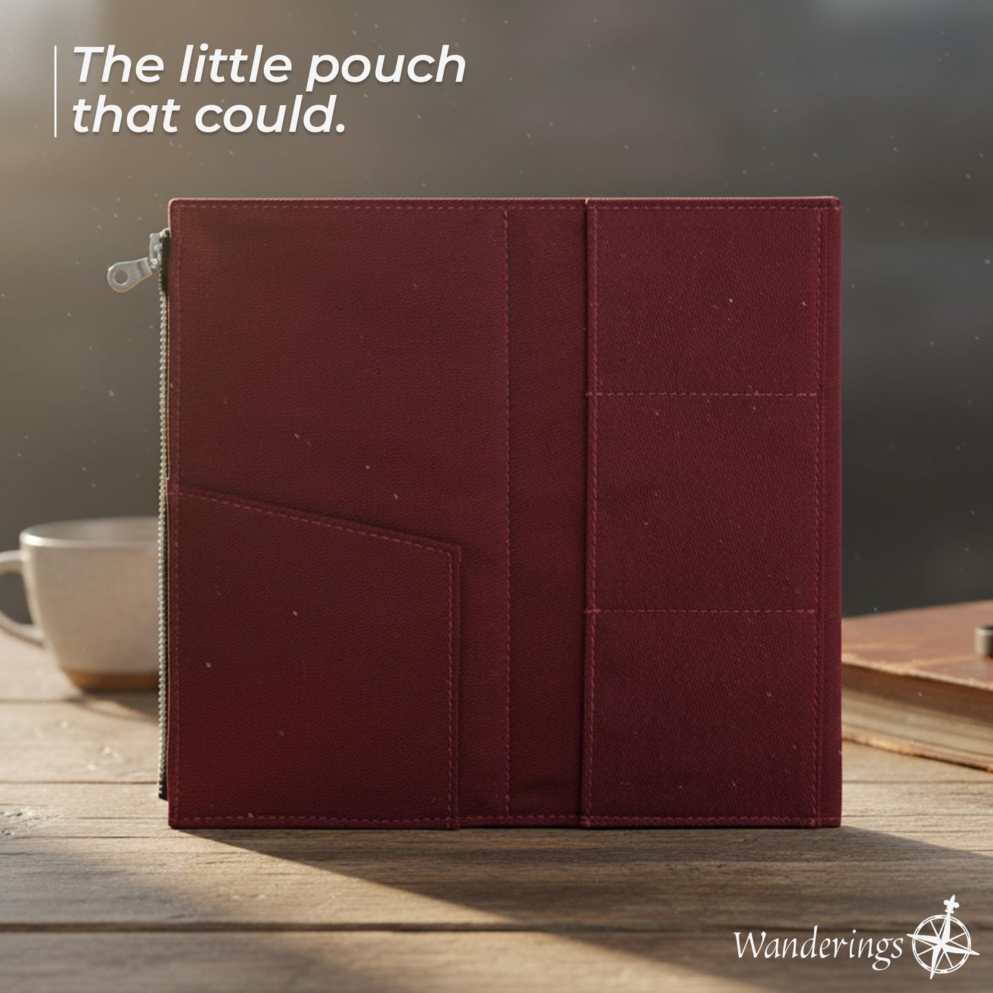 WANDERINGS Zipper Case Card Sleeve Holder Travelers Journal Accessory for Regular Size Refillable Travel Journals - 4.25" x 8.25" - 100% Cotton Fabric Planner Accessories for Standard Notebooks