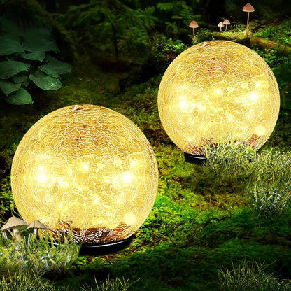Coroor Garden Solar Ball Lights Outdoor Waterproof, 80 LED Cracked Glass Globe Solar Power Ground Lights for Path Yard Patio Lawn, Halloween Christmas Decoration Landscape Warm White(2 Pack 5.9'')