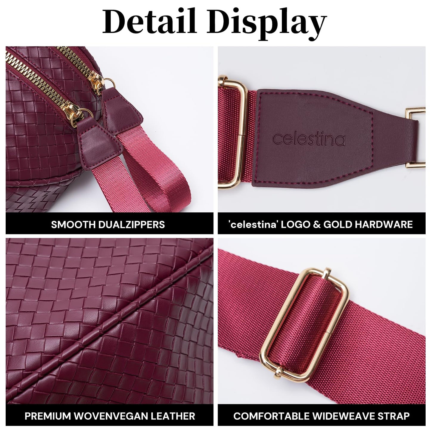 Woven Bum Bags for Women Vegan Leather Crossbody Bag with Coin Purse, Trendy Fanny Packs with Adjustable Wide Strap, Spacious Sling Shoulder Purse for Trave