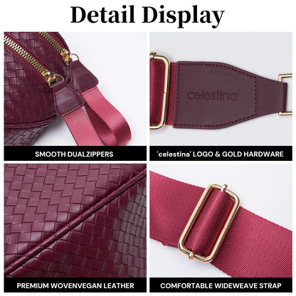 Woven Bum Bags for Women Vegan Leather Crossbody Bag with Coin Purse, Trendy Fanny Packs with Adjustable Wide Strap, Spacious Sling Shoulder Purse for Trave