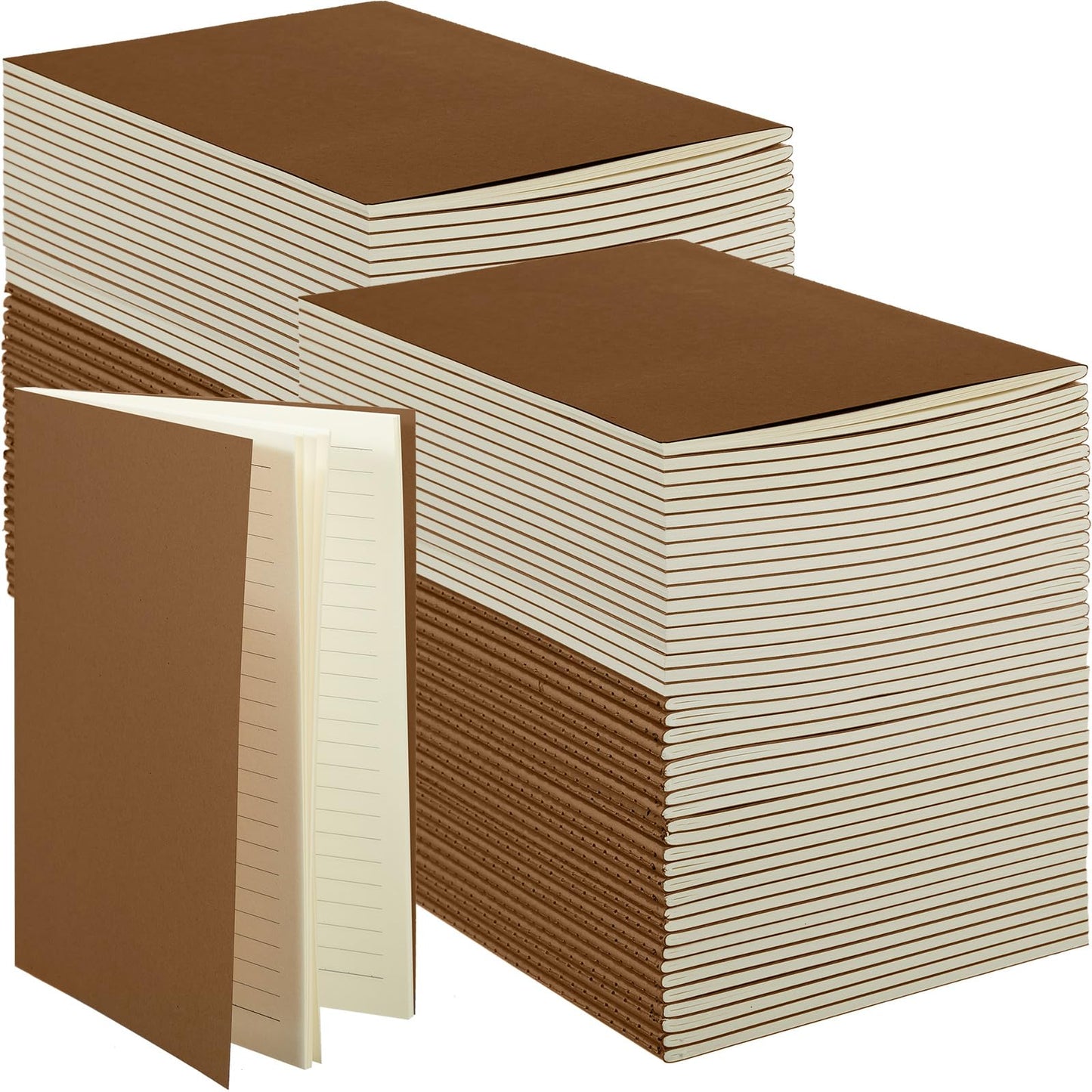 Mimorou 100 Pcs Journals Notebooks Bulk - Kraft Softcover A5 Small Notebooks 5.5 Inch x 8.3 Inch Notepads with 60 Page 30 Sheet for Writing Sketch Travel Office Supplies(Dark Brown,Lined)