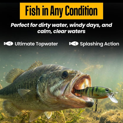 Topwater Fishing Lure | Headbanger Spitfire Hybrid Wakebait & Propbait for Bass, Pike & Musky - 4.5" & 6.5" Sizes