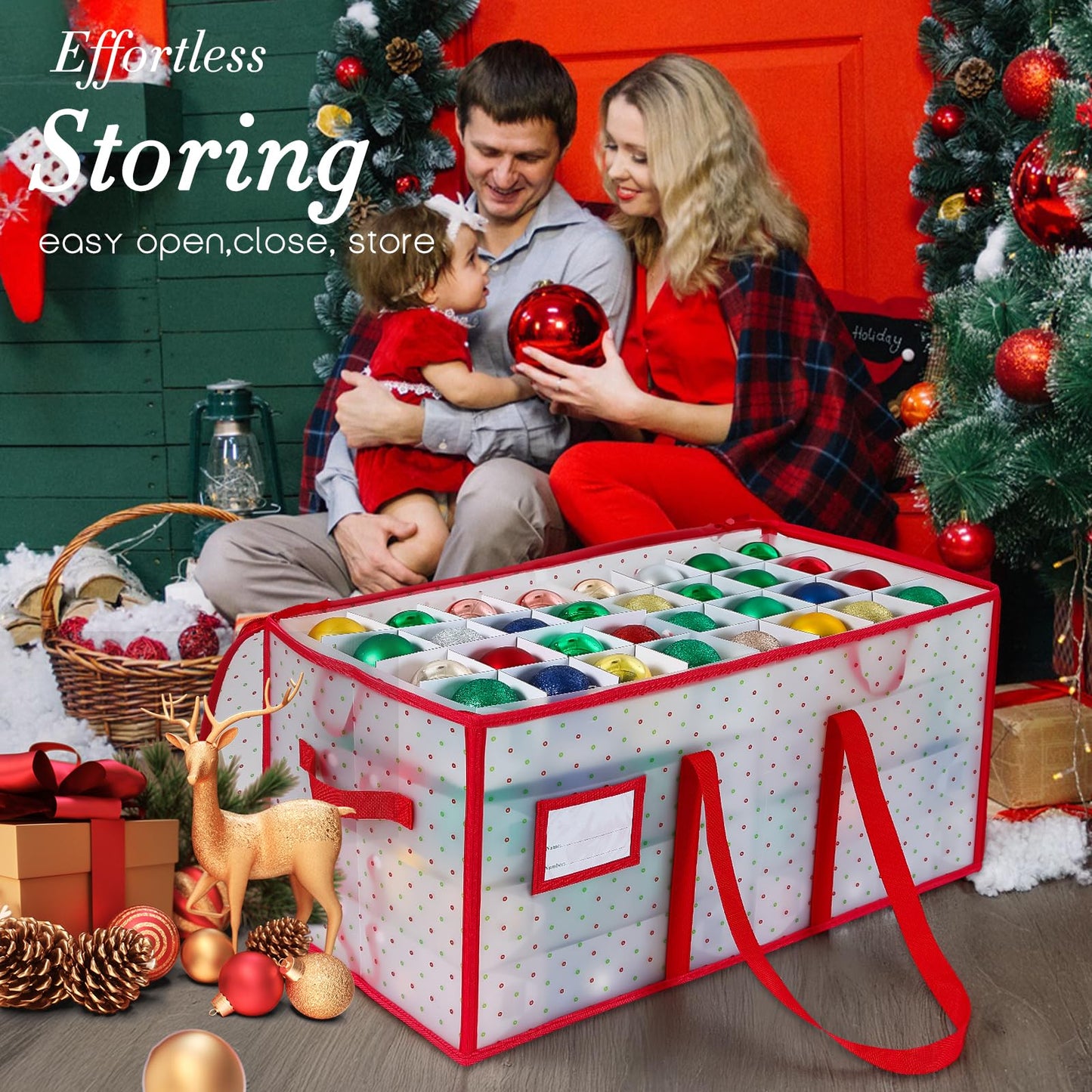 BIEBOS Portable Waterproof Christmas Decoration Ball Storage Box - Stores 128 Ornaments, 3-inch Balls, 8 Independent Layered Trays, Foldable for Easy Access