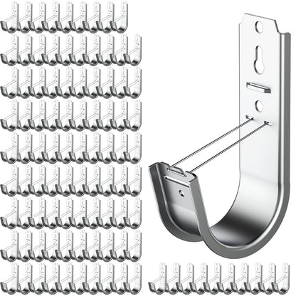Fixirons 100pcs 2 Inch J Hook Wall Mount J Hook with Retainer Clip Rust-Resistant J Hook for Hanging Wire Cable Management & Organization Solution