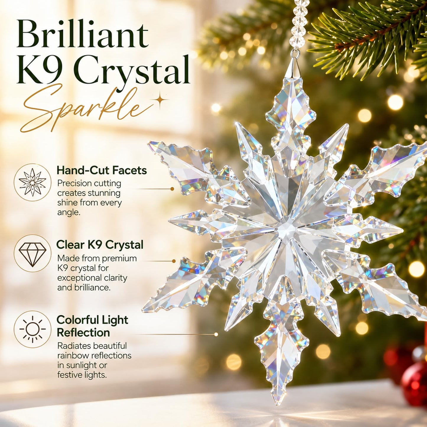 Luxury Crystal Christmas Snowflake Ornaments Christmas Tree Hanging Decorations Gifts for Women Girls Family Friends (Clear)