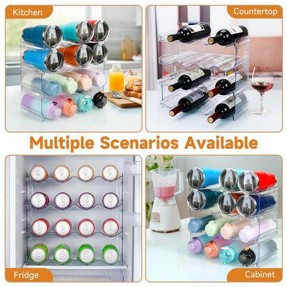 Stackable Water Bottle Organizer, Large Compartment Water Bottle Holder, 4 Tier Clear Water Bottle Organizer for Cabinet, Bottle Rack for Kitchen Organization and Storage - Hold 16 Bottles