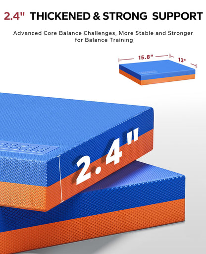 HAPBEAR Exercise Balance Pad 2-Pack - 15"x12" Non-Slip Stability Mats - 2.25" Thick Soft Foam for Adults, Physical Therapy & Core Training - Bonus Band Included - Blue