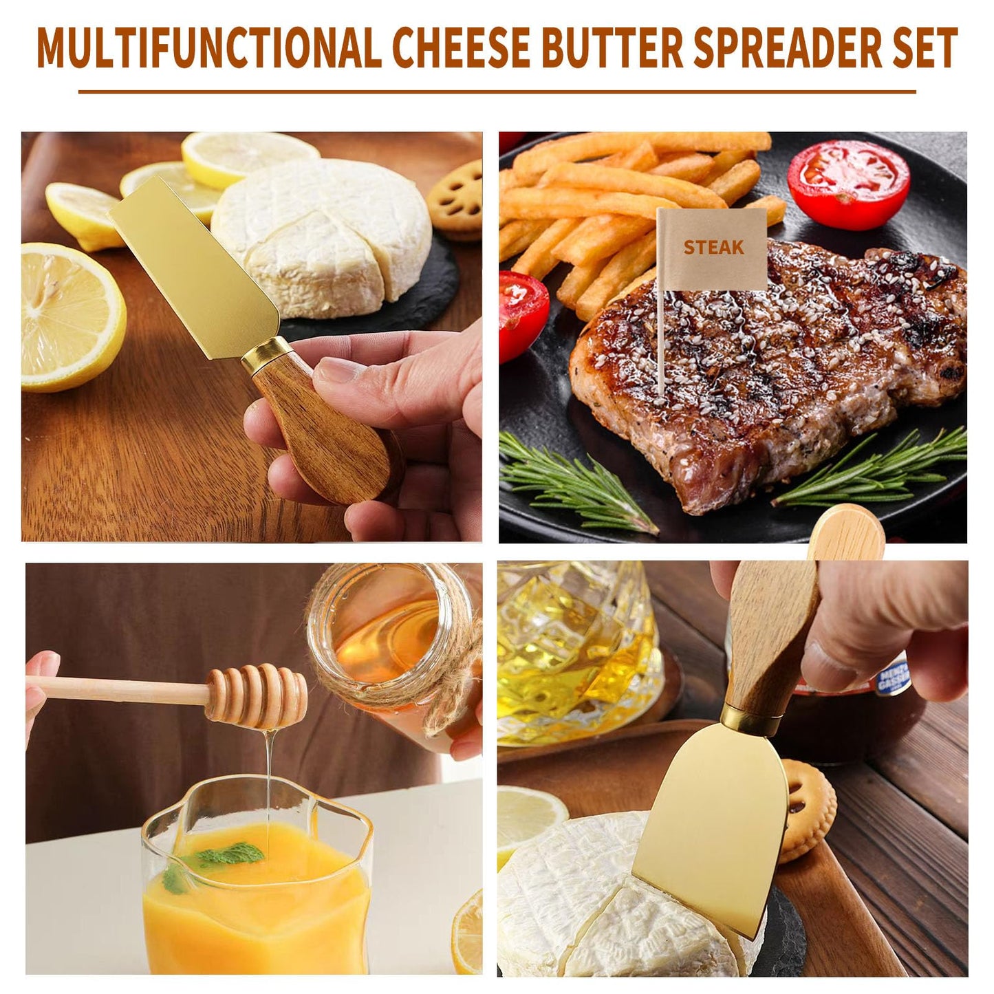 46Pcs Charcuterie Boards Accessories Small Serving Utensil Set Cheese Butter Spreader Knives Mini Stainless Steel Cutlery Tong Spoon Fork Bowl Wooden Toothpick for Kitchen Wedding Christmas Gift(Gold)