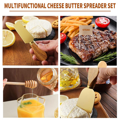 46Pcs Charcuterie Boards Accessories Small Serving Utensil Set Cheese Butter Spreader Knives Mini Stainless Steel Cutlery Tong Spoon Fork Bowl Wooden Toothpick for Kitchen Wedding Christmas Gift(Gold)