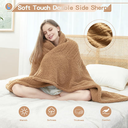 Heated Throw Blanket Double Sided Sherpa, Soft Heating Electric Blanket for Bed, Automatic Safety System, 6 Heating Levels & 4 Hours Auto-Off, 50"x60" Arctic Grey