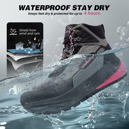 Women's Orthopedic Mid Trekking Hiking Boots: Plantar Fasciitis Orthotic Arch Support Bunions Recovery Fashion Boots, Comfortable Stylish Working Standing Walking Shoes Black Rose Red Size 8.5