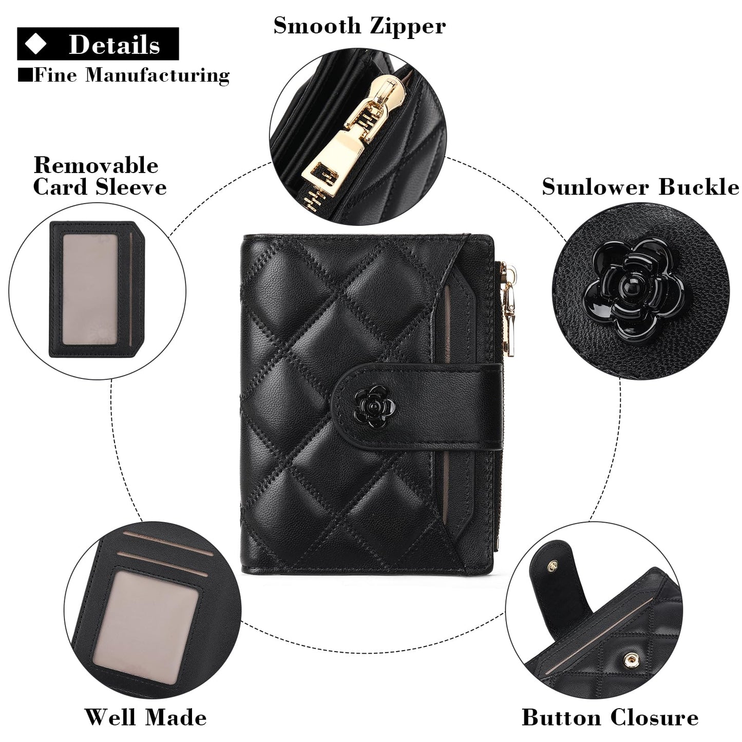RNIEGA Small Wallets for Women Leather Bifold Wallet Women RFID Blocking Purse Credit Card Holder with 15 Card Slots and ID Window Coin Pocket