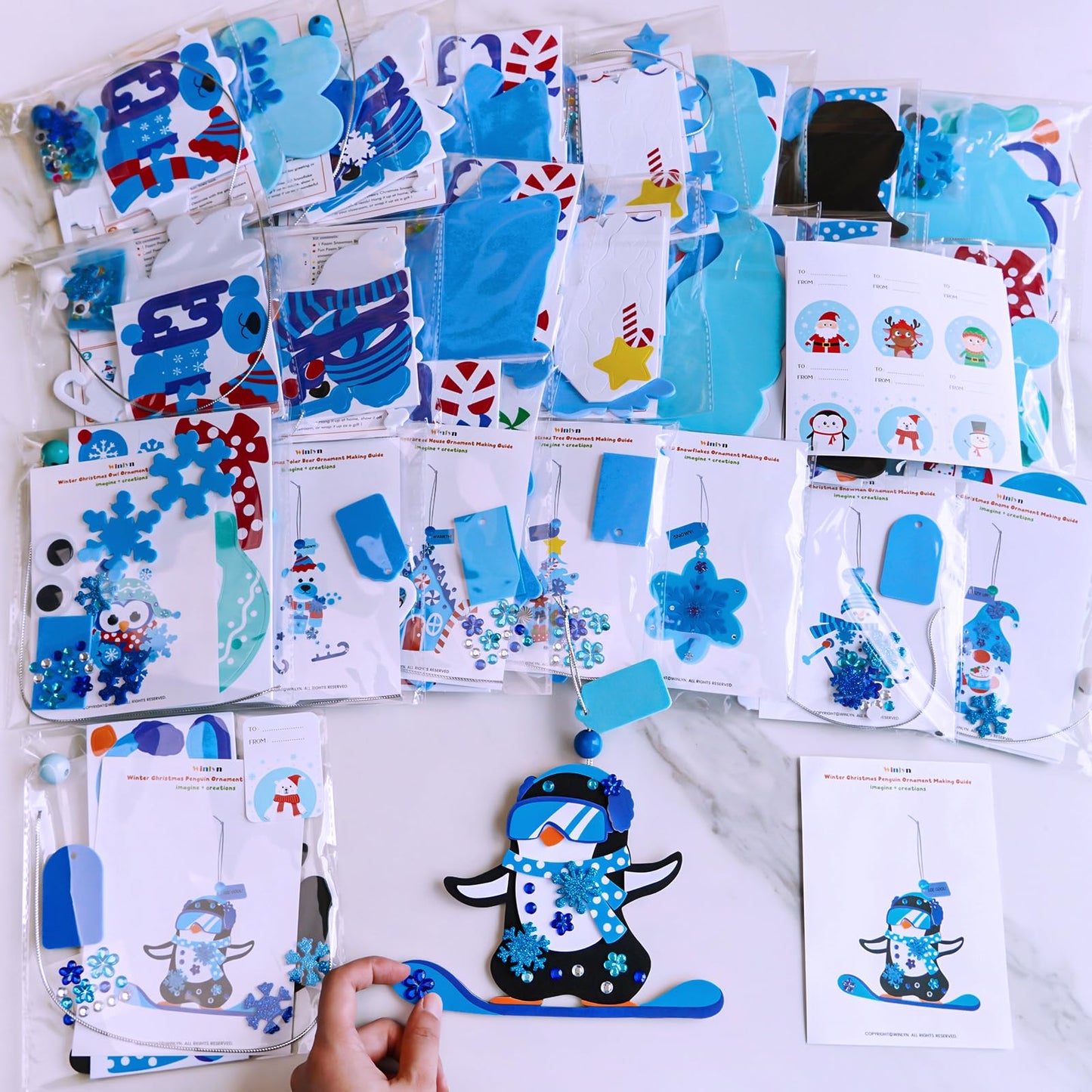 Winlyn 24 Sets Winter Decorations DIY Holiday Tree Ornaments Christmas Craft Kits Christmas Tree Snowflake Gingerbread House Snowman Penguin Polar Bear Gnome Owl Foam Stickers for Kids Party Favors
