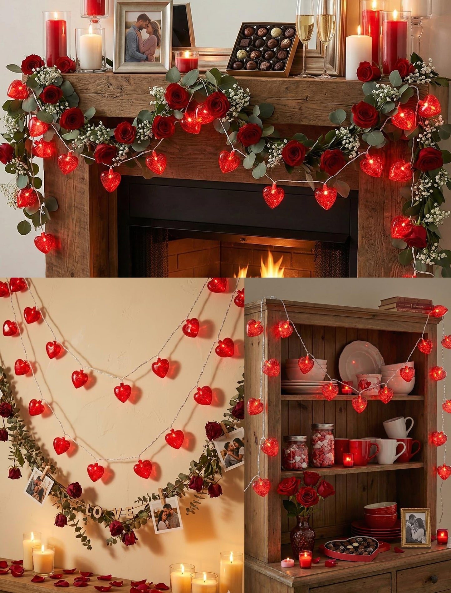Valentines Red Heart String Lights Plug in, 8.5Ft Outdoor Valentine's Day Decorations Lights with 10 Red Glitter Heart Lights, Hanging Heart Fairy Lights for Indoor Window Wedding Birthday Party Decor