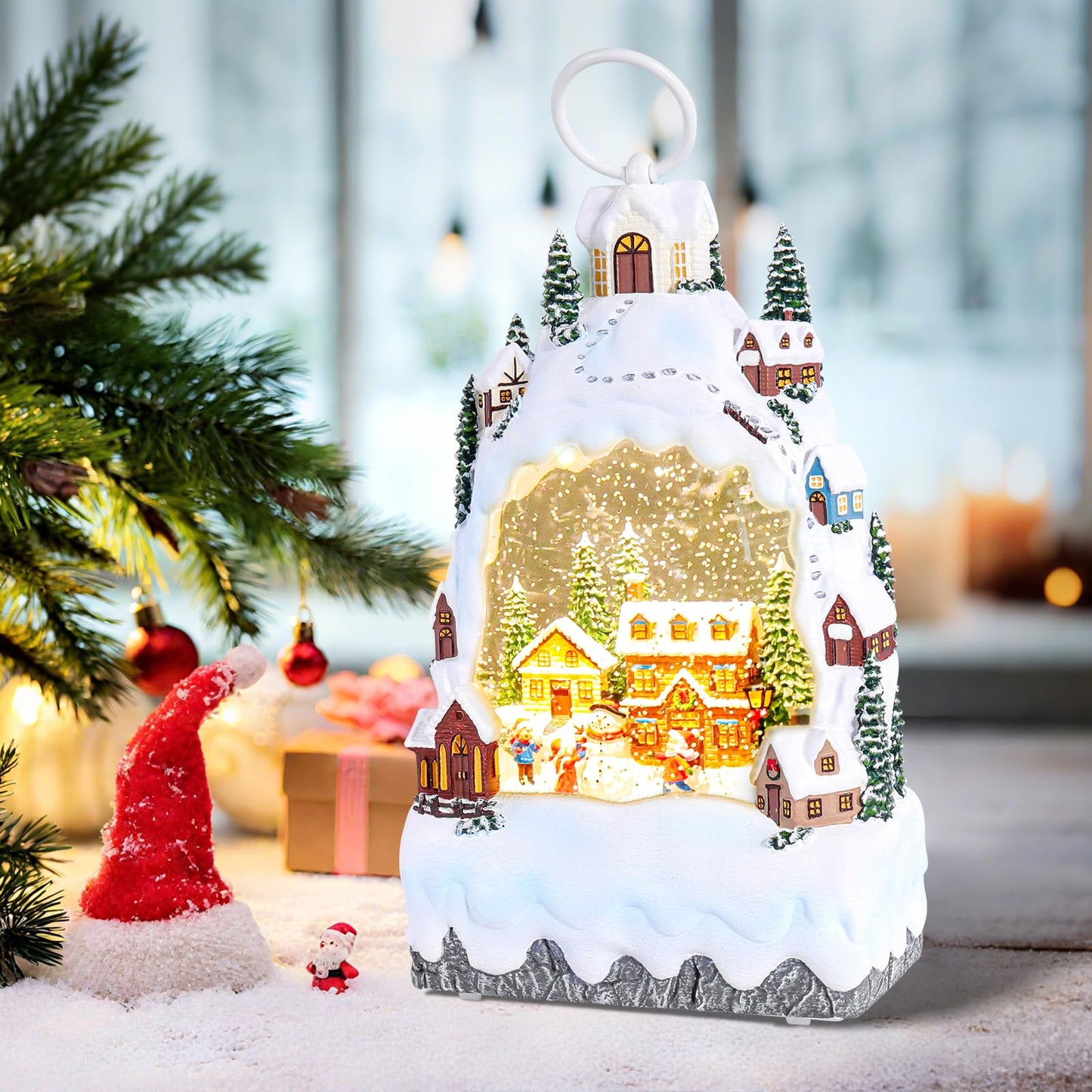 Christmas Snow Globe Lantern with 8 Holiday Music, Christmas Water Snow Globe USB/Battery Powered 6H Timer, Glitter Snowfall Build A Snowman Scene for Family Friends (Build A Snowman)