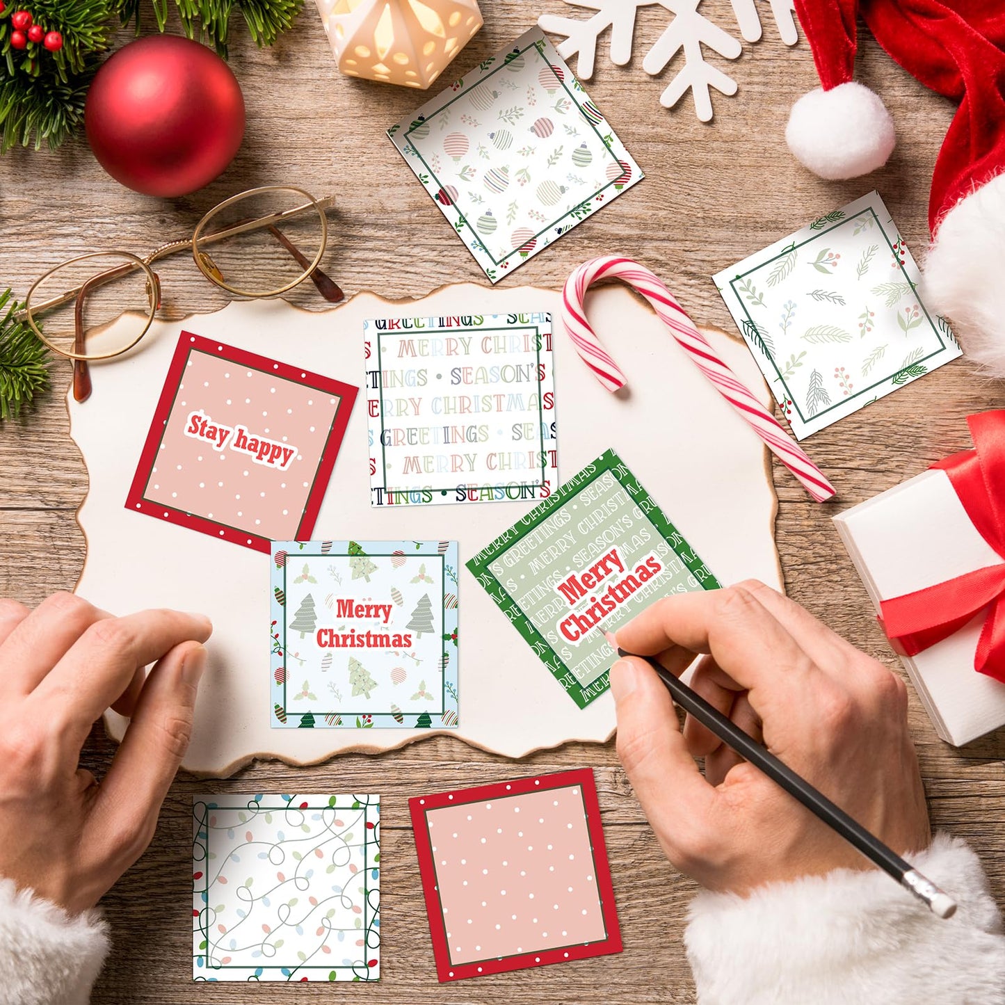 9 Pieces Christmas Sticky Note Self-Adhesive Merry Christmas Note Pads with Christmas Tree Christmas Lights Balloon Memo Notes for Xmas School Office Home Supplies Students Teachers Present
