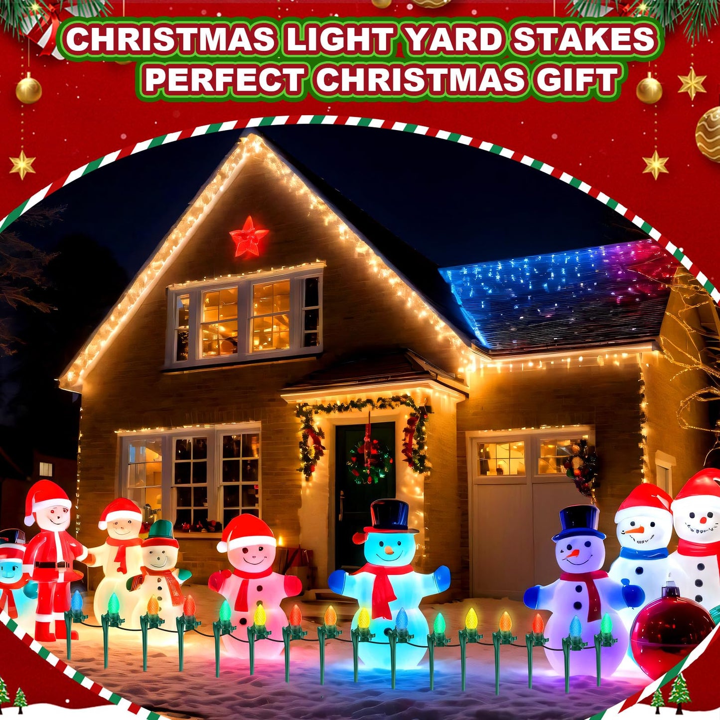 AUGSHY 100 Pack Christmas Light Stakes, 7.5 inch Yard Lawn Holiday Light Ground Stakes for C7 C9 Outside String Lights Universal Outdoor Light Holders for Christmas Decoration Lawn Path Driveway Green