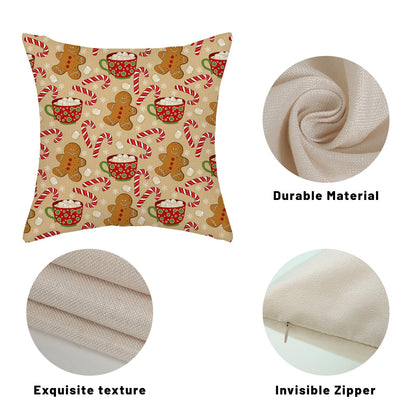DAFENA Christmas Pillow Covers 18x18 Inch 2 Pcs Gingerbread Man Candy Cane Snowflake Decor Throw Pillows Winter Xmas Holiday Farmhouse Decoration Pillowcase Linen Cushion Cover for Couch Sofa
