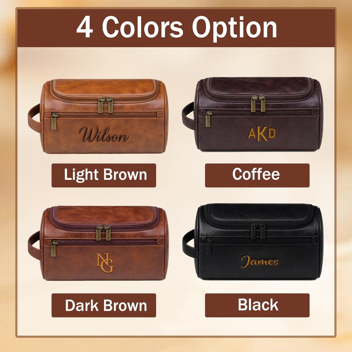 Personalized Toiletry Bag for Dad, Custom Embroidery with Name Letter PU Leather Waterproof Toiletry Organizer Dopp Kit Travel Essential for Dad Husband Groomsmen Father's Day Anniversary(Black)