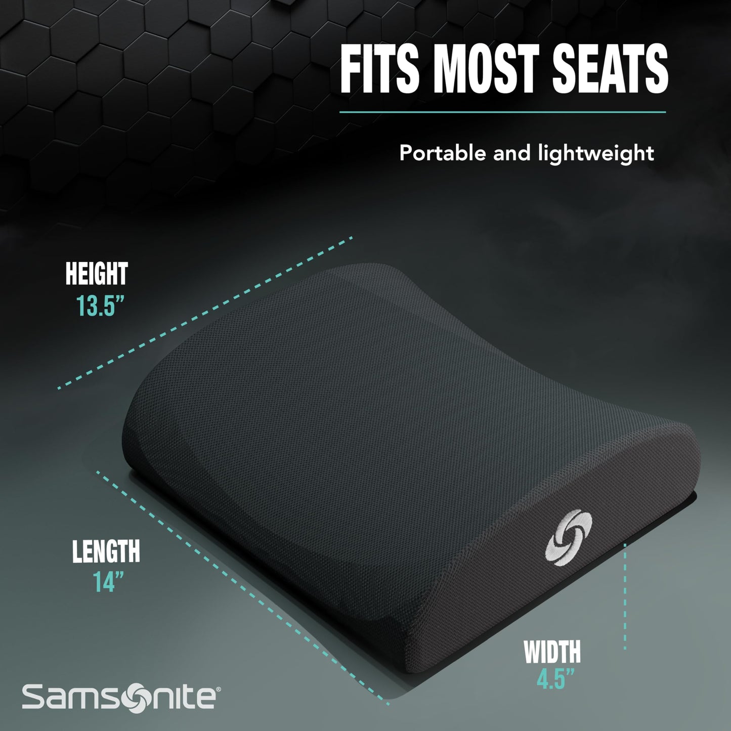 Samsonite Memory Foam Lumbar Support Pillow for Office Chair, Gaming Chair & Car Seat Automotive Use, Ergonomic Back Cushion, Home Office Essentials for Sitting Comfort and Posture Relief Back Support