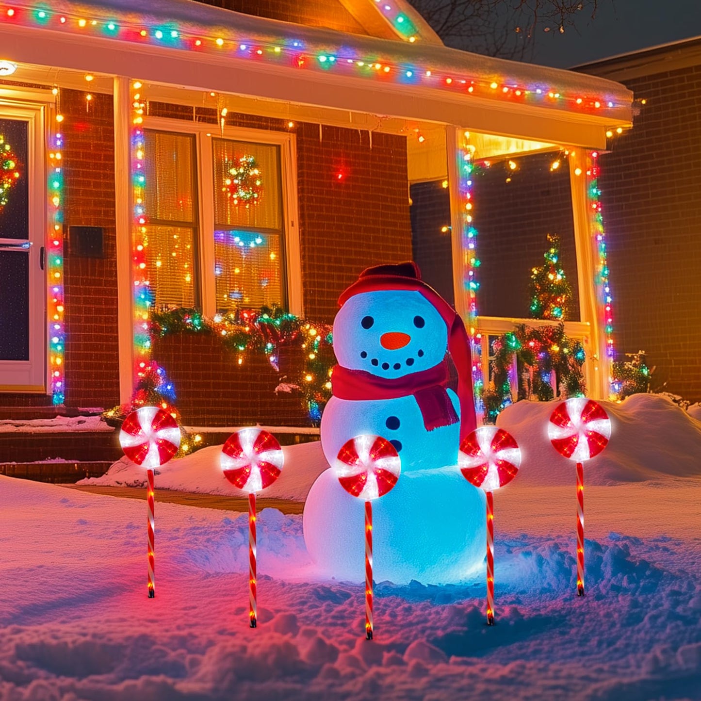 Outdoor Christmas Decorations Solar Pathway Lights, Set of 5 Lollipops Peppermint Stake Lights, 8 Modes Candy Cane Walkside Lights, Outdoor Xmas Decoration for Walkway,Yard (5PCS-Red)
