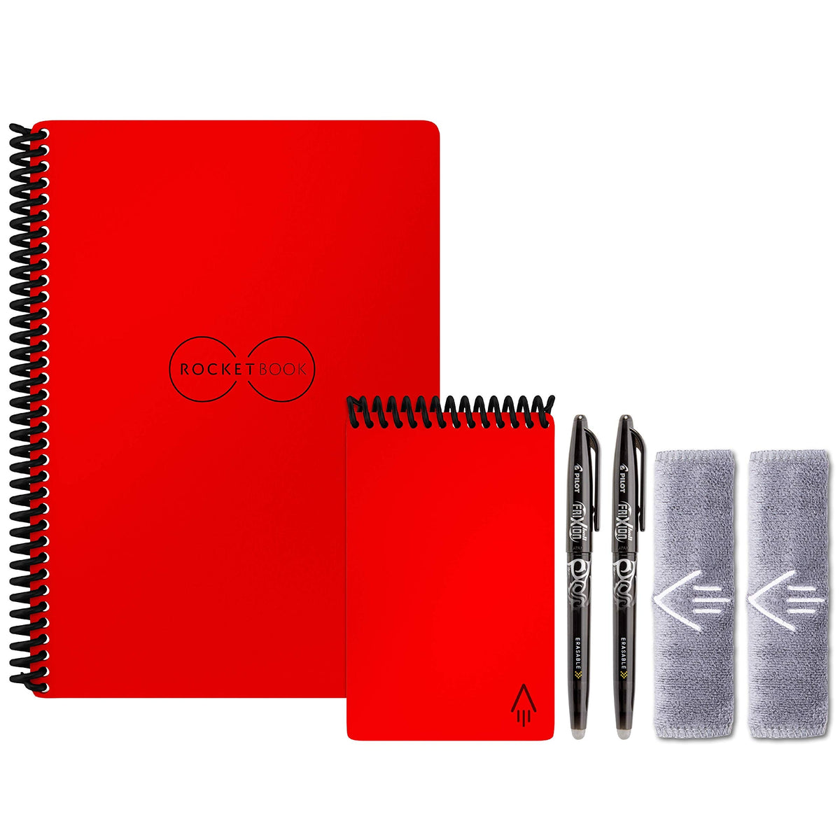 Rocketbook Smart Reusable Notebook Set - Dot-Grid Eco-Friendly Notebook with 2 Pilot Frixion Pens & 2 Microfiber Cloths Included - Atomic Red Covers, Executive (6" x 8.8”) & Mini Size (3.5" x 5.5") (EVR-EM-K-CBG)