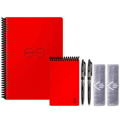 Rocketbook Smart Reusable Notebook Set - Dot-Grid Eco-Friendly Notebook with 2 Pilot Frixion Pens & 2 Microfiber Cloths Included - Atomic Red Covers, Executive (6" x 8.8”) & Mini Size (3.5" x 5.5") (EVR-EM-K-CBG)