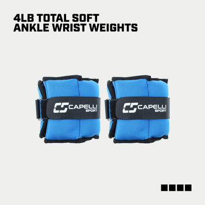 Capelli Sport Ankle and Wrist Weights, Leg and Arm Weights with Adjustable Straps, Blue, 4 lbs, Set of 2