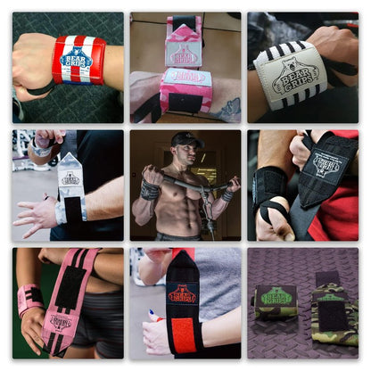 Bear Grips Extra Strength Gym Wrist Wraps for Weightlifting | 2 Compression Protectors | Quad Stitching | 18 Inches | Black, Unisex