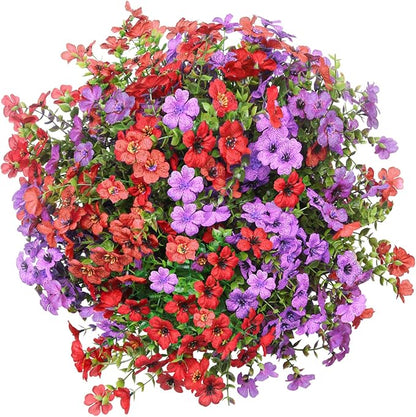 Artificial Hanging Faux Flowers Basket, Fake Silk Daisy Eucalyptus Plants Arrangement,for Spring Summer Outdoor Decoration,UV Resistant, Coconut Planter,Look Real for Home Garden Decor (Pruple Red)