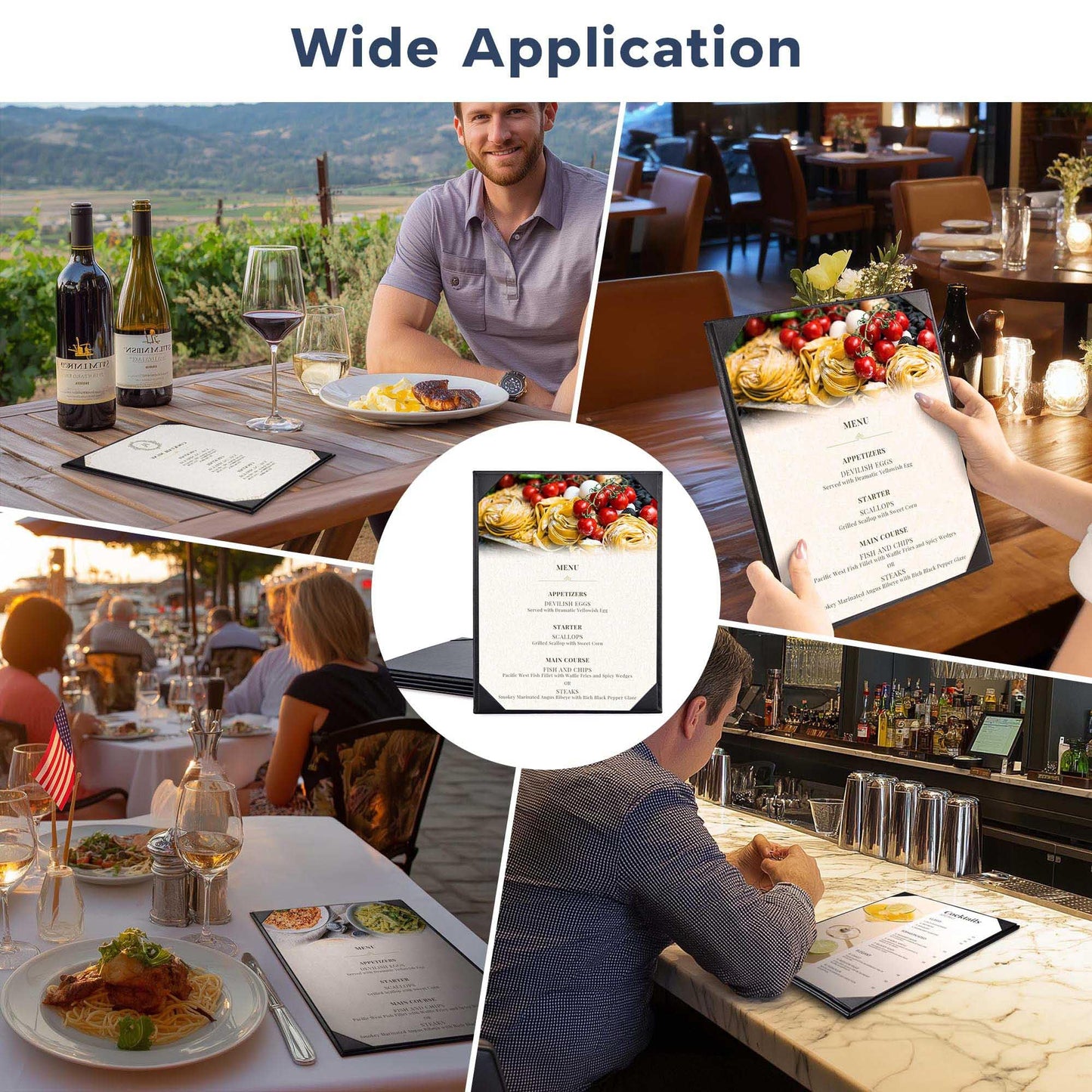 WeChef Menu Holders for Restaurant 8.5"x11" Single Page PU Leather Restaurant Menu Covers with Angled Corners for Wine List Coffee Bar Pub Hotel 5 Pack