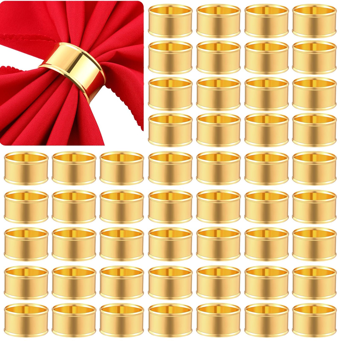 Lounsweer 100 Pcs Gold Napkin Rings Metal Round Holders Buckles for Napkins Weddings Table Serviette Receptions Banquet Birthday Christmas Party Decorations (Basic)