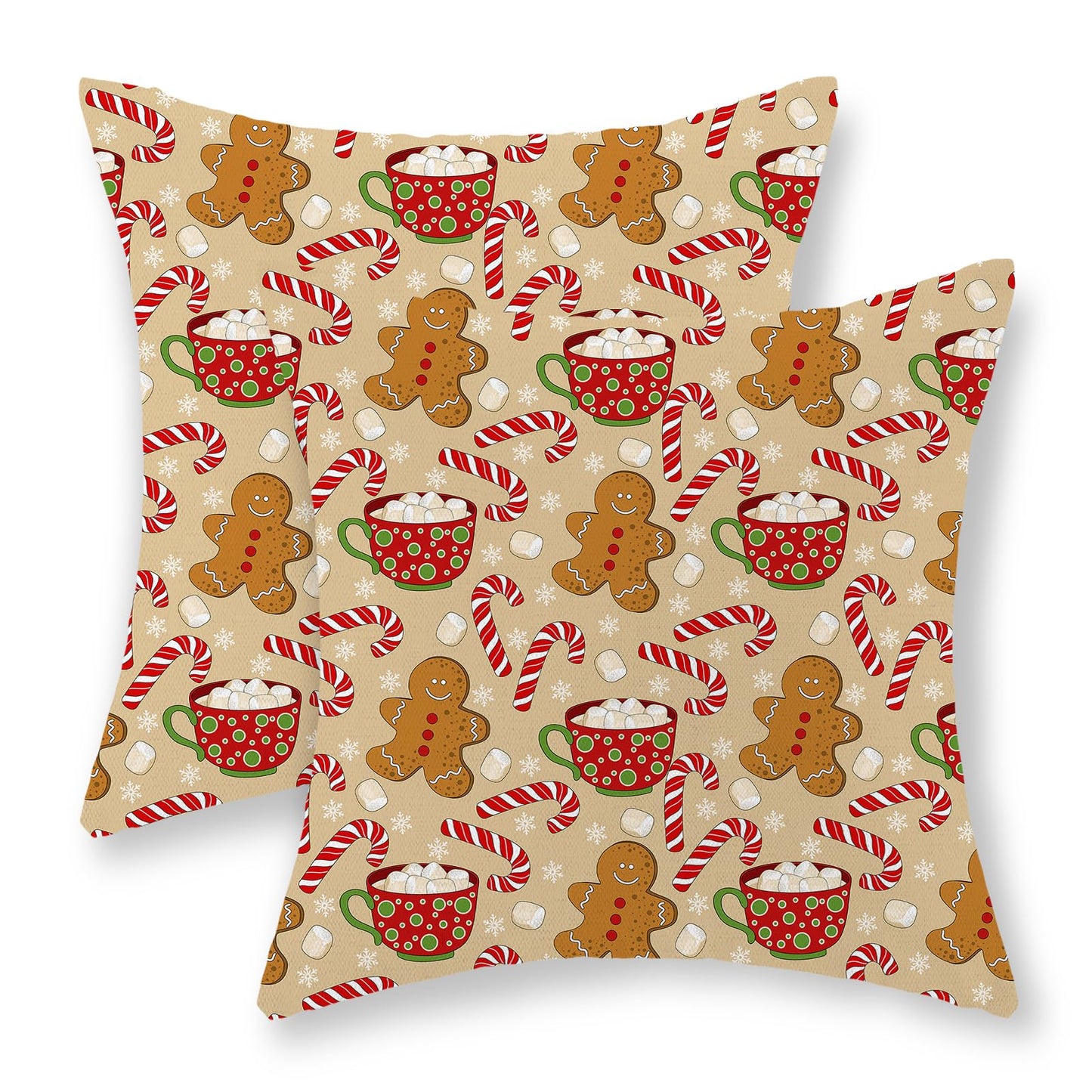 JEFERSO Christmas Pillow Covers 20x20 Set of 2 Gingerbread Man Candy Cane Snowflake Throw Pillows Outdoor Christmas Decorations Pillowcase Winter Farmhouse Holiday Decor Cushion Covers for Couch Home
