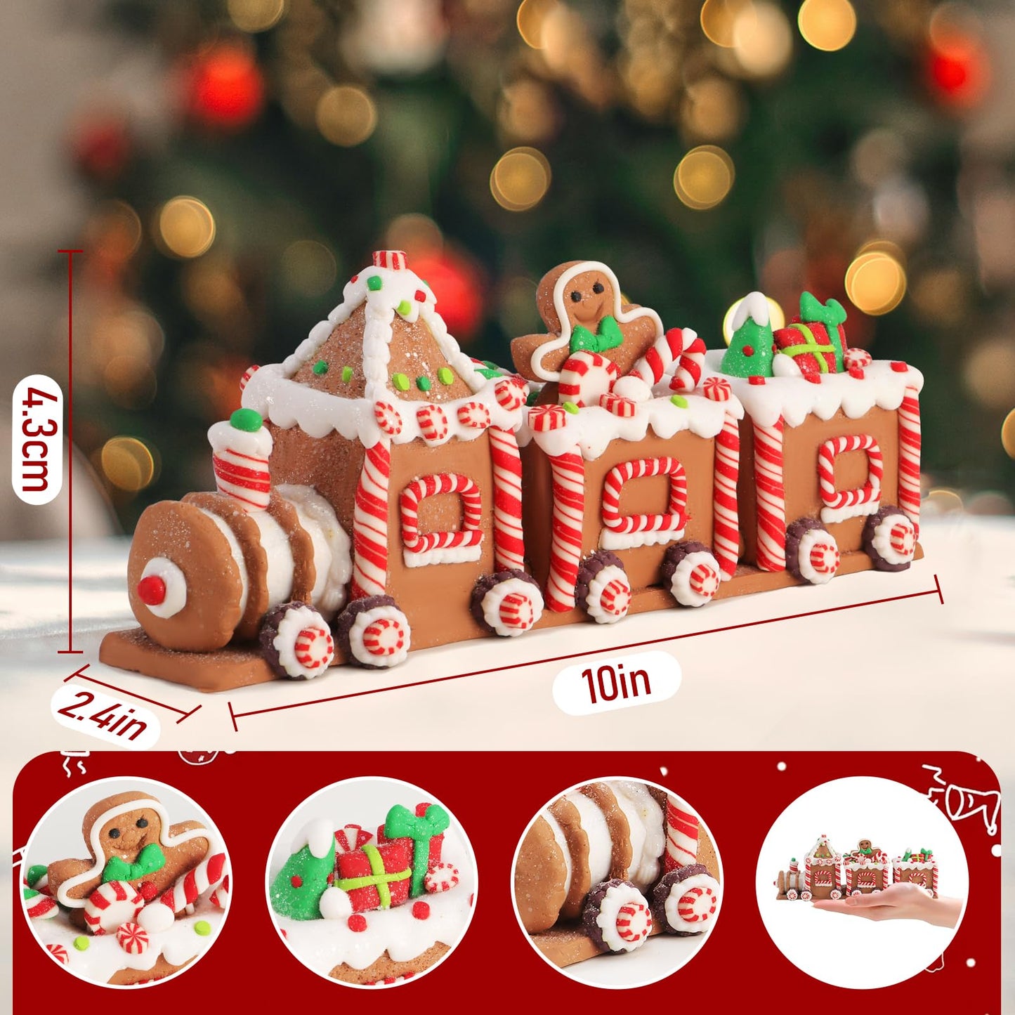 SunArtHome Christmas Gingerbread Decorations - 10" Gingerbread Decor Train Figurines Xmas Decor Gift - Christmas Party Home Decor Holiday Home Decor for Table, Mantel, Shelves