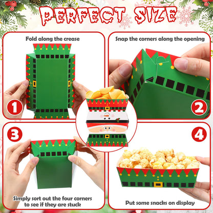 Dunzoom 48 Pcs Christmas Paper Food Trays Plates Disposable Christmas Movie Snack Trays Santa Elf Snowman Red Green Plates Nacho Hot Dog Serving Boat for Xmas Party Supplies Decoration (Style 1)