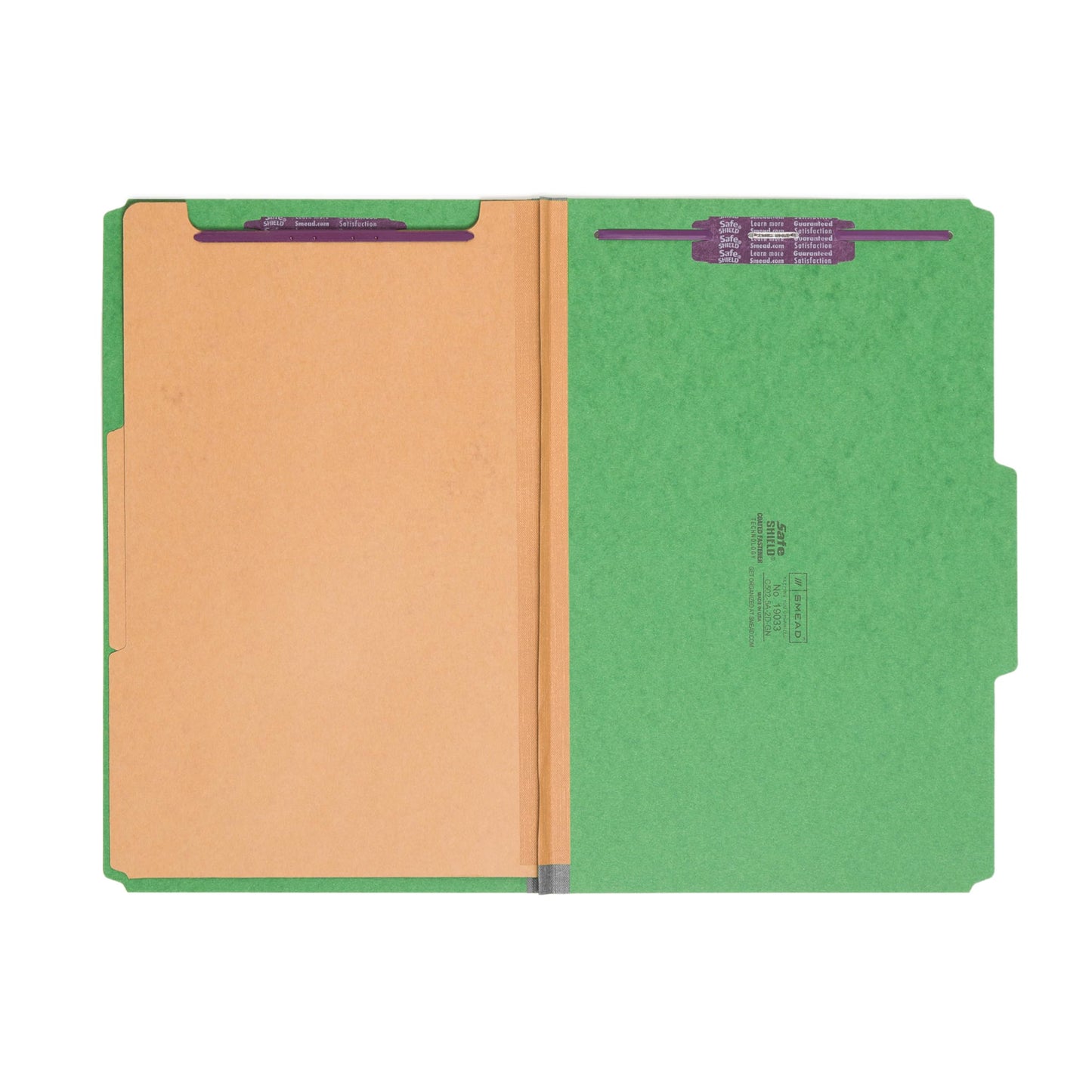 Smead Pressboard Legal Size File Folders with SafeSHIELD Fasteners, 2 Dividers, 2" Expansion, Office Folders, Paper Holder, Green, 10 per Box (19033)