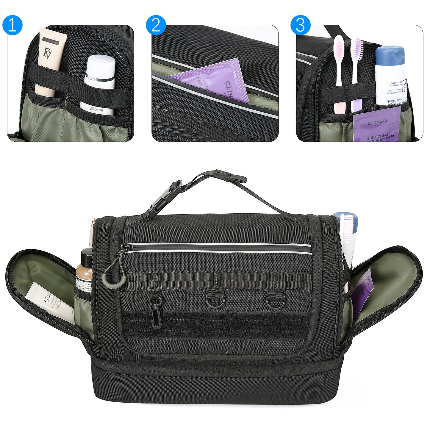 TANGCORLE Toiletry Bag for Men, Handing Travel Toiletry Organizer Protable Water Ressistant Bathroom Shaving Bags for Toiletry Accessories, Travel Essentials, Black(Empty Bag)
