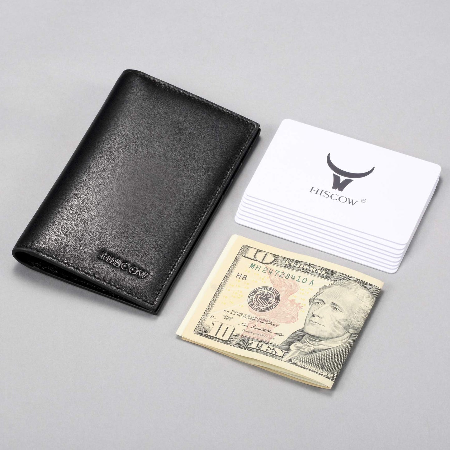 HISCOW Slim Leather Credit Card Holder for Men & Women 8cc, Italian Calfskin (Black)