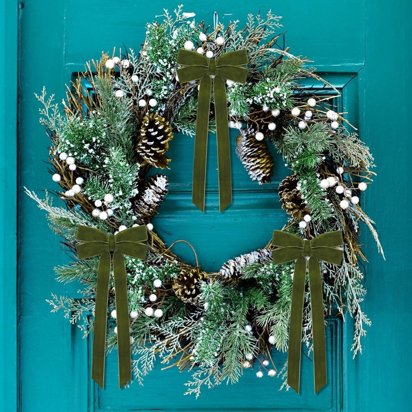 12Pcs Green Velvet Ribbon Bows Christmas Tree Decorations,5in x 10in St Patricks Day Ornaments for Tree Home Party Front Door Wreath Garland Holiday Decor