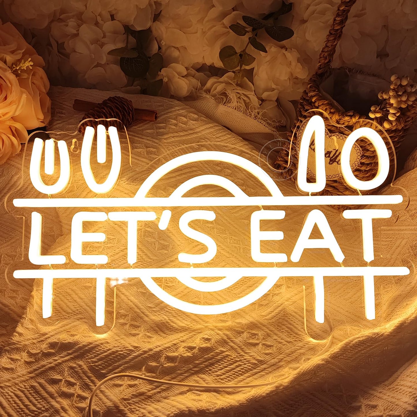 SYLHOME Let's Eat Led Neon Light Sign Fork Knife Spoon Plate Dish Food Restautant Kitchen Luncheonette Hotel Canteen Cooking Dining Room Bistro Party Wall Sign Decor USB 15.8"X8.5"