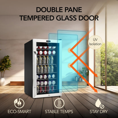 Whynter Beverage Refrigerator with Double-Layer Glass Door, 136-Can Drink Mini Fridge with Lock & Digital Control, BR-1211DS, 3.4 Cubic Feet, Stainless Steel
