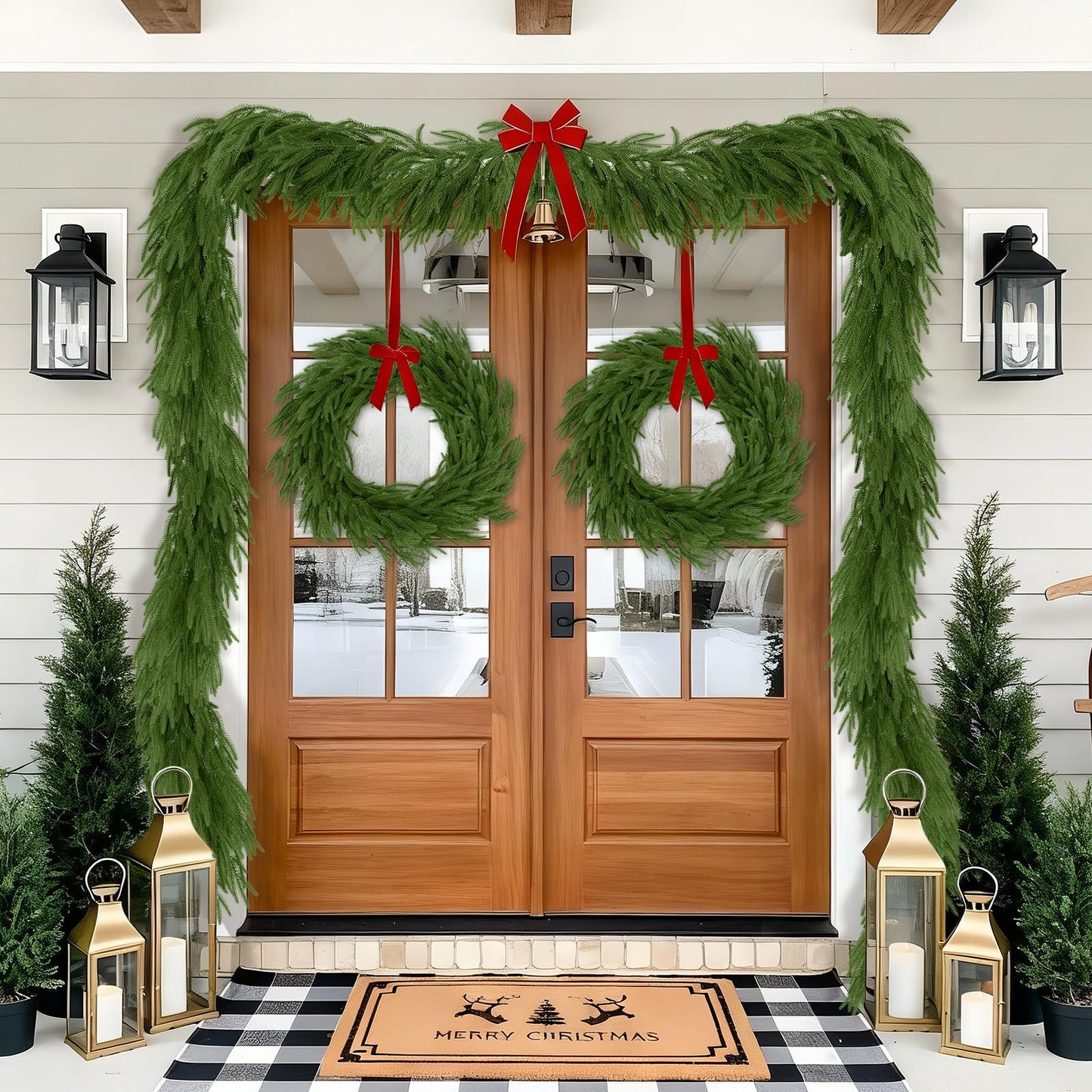 N&T NIETING Christmas Norfolk Pine Garland Real Touch Artificial Christmas Green Xmas Garland for Mantle, Table Holiday Fireplace Staircase Indoor Outdoor Christmas Decorations (9 FT)