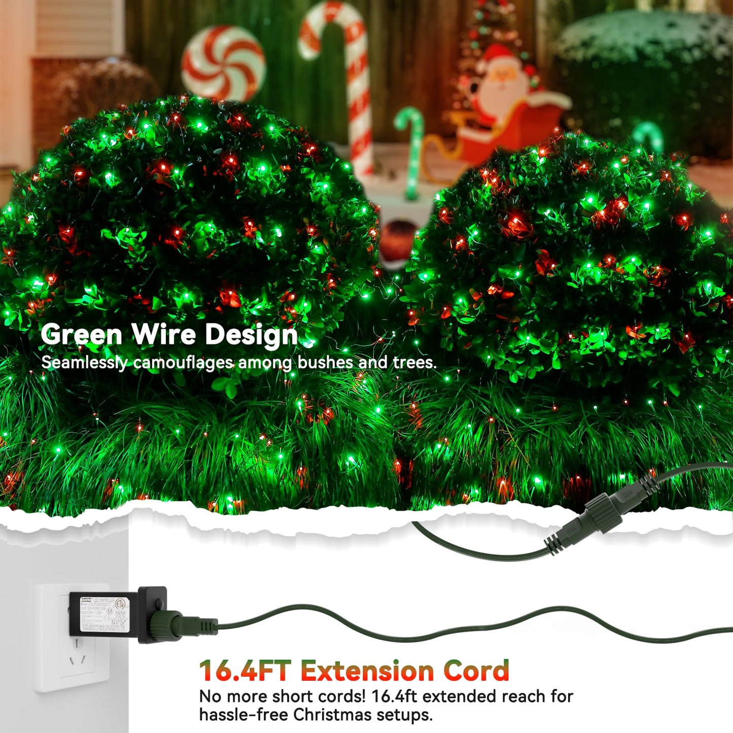 LitHome 21FT x 5FT Christmas Net Lights Outdoor, 360 LED Red Green Bush Lights with 8 Modes, Connectable Waterproof Net Mesh Light Dark Green Wire for Bushes Shrubs Outdoor Christmas Holiday Decor