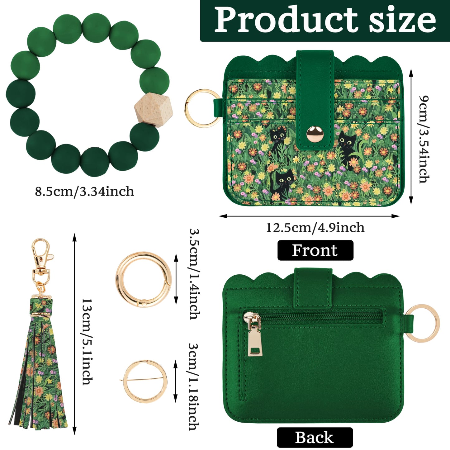 Lostars Wallet Keychain Wristlet for Women RFID Card Holder with Keychain,Tassel Card Pocket Key Chains for Women (Print, Cat)