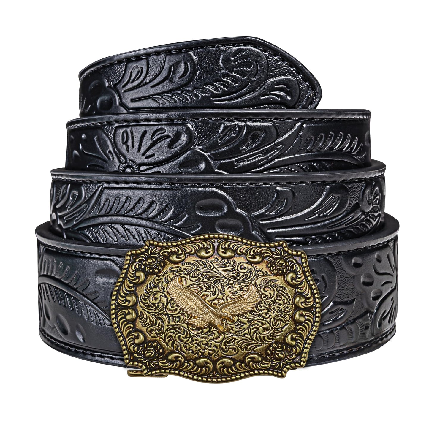 Dubulle Mens Western Belt Ratchet Belts Copper Eagle Automatic Buckle Black Genuine Leather Strap for Jeans Dress