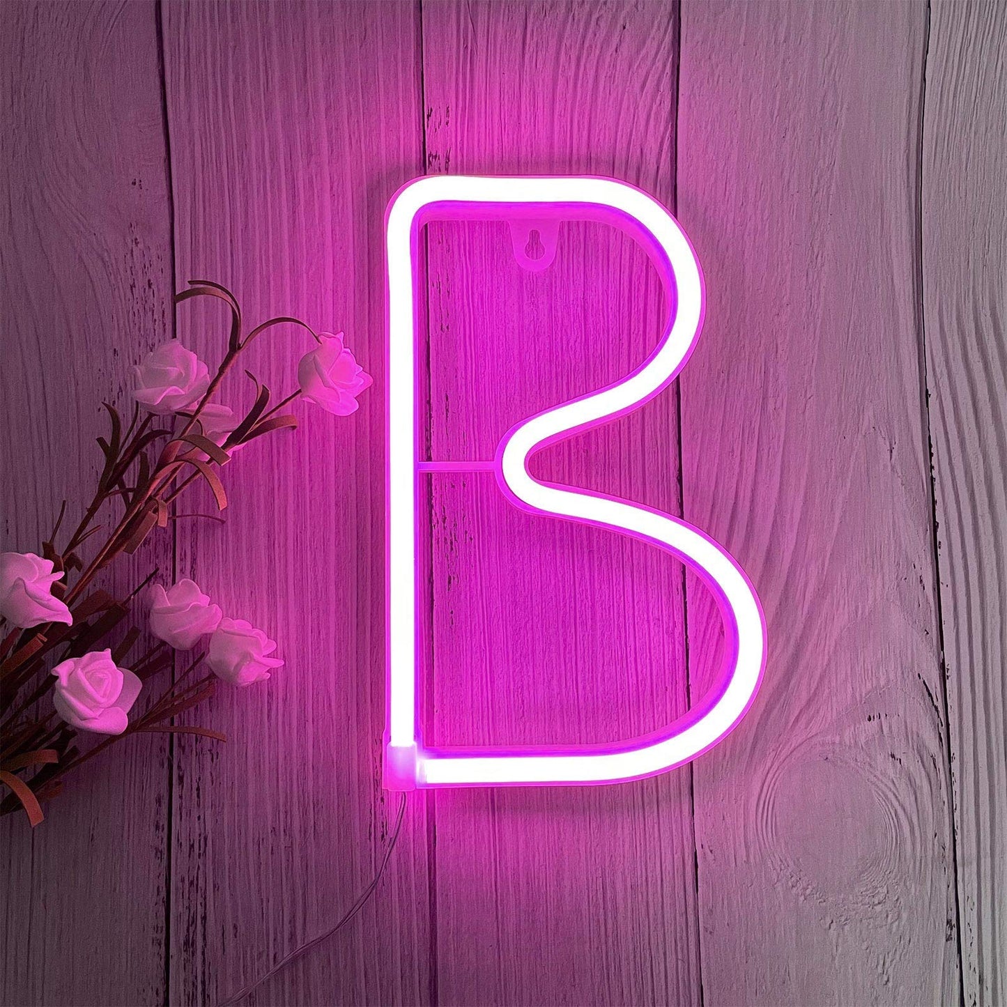ENUOLI Pink LED Neon Letter Light, USB Batteries Operated Letter Sign for Night Light Lamp Words for Valentines Day, Home, Indoor Wall Decor (B)