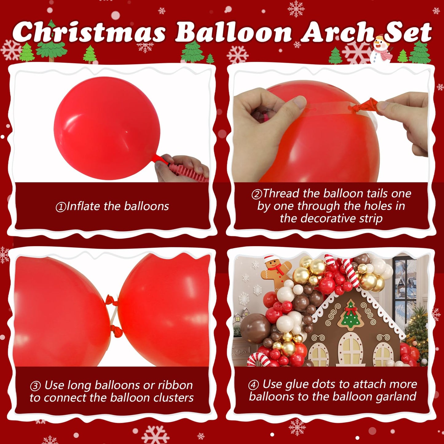 Christmas Reindeer Balloon Arch Garland Kit with 136Pcs Red Brown Sand White Gold Balloons Candy Cane Foil Balloon for Woodland Xmas Winter New Year Party Decorations