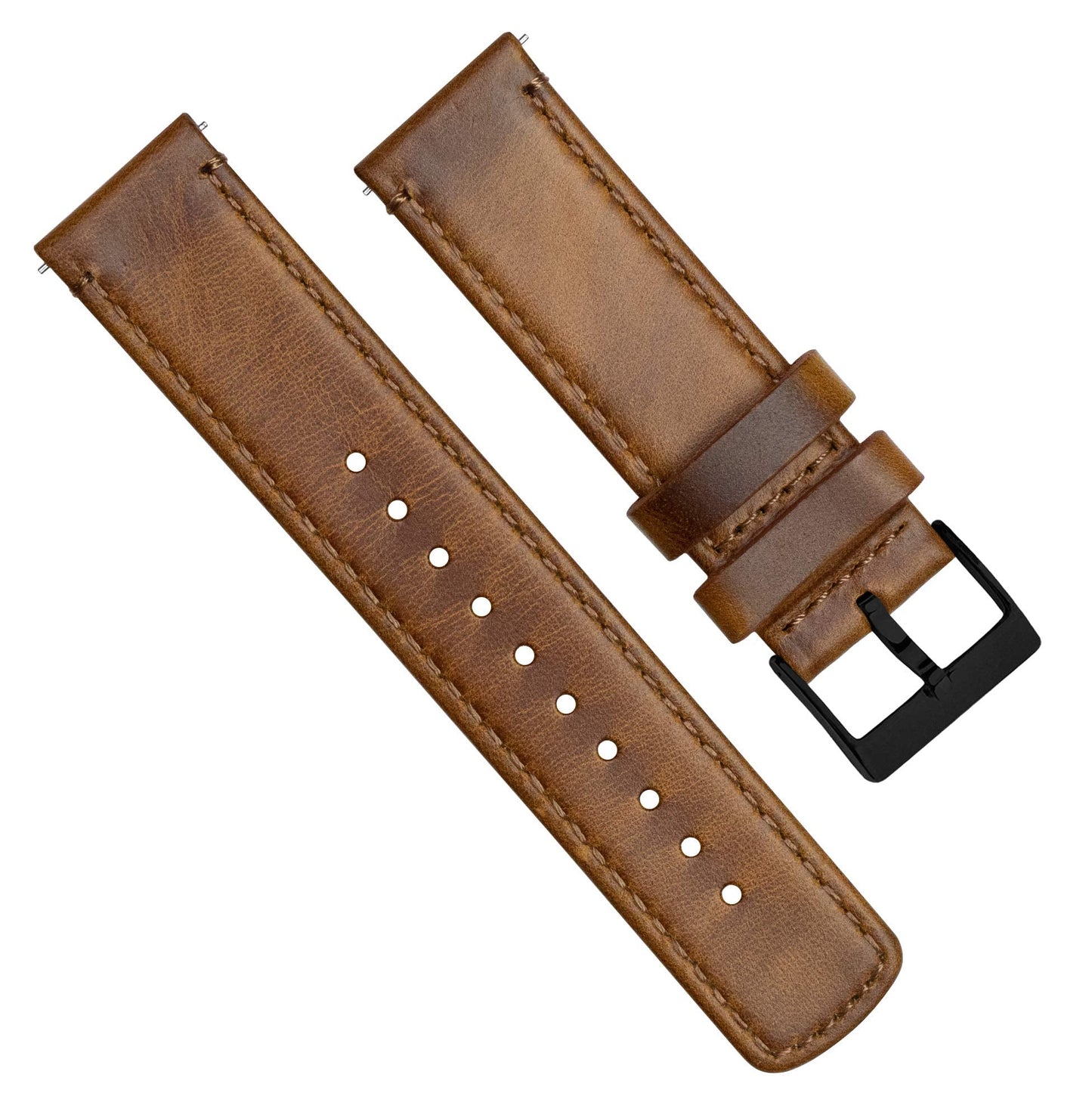 BARTON WATCH BANDS 18mm Weathered Brown Quick Release Leather Black Buckle Watch Band Strap